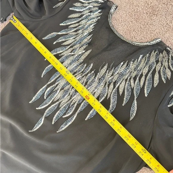 Vtg 90’s Argenti Blouse Mesh 100%Silk Beaded Black Embellished Sz 3XL Whimsigoth - Picture 8 of 16